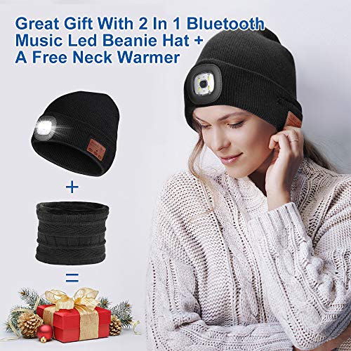 LINGSFIRE Gorro de música Unisex con Bluetooth Gorro de Punto con Auriculares inalámbricos, Gorro LED con Bufanda, Gorro de Punto de Invierno cálido y Suave Recargable para Deportes al Aire Libre