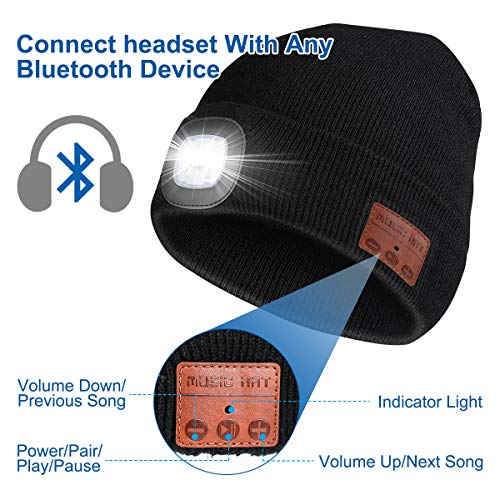 LINGSFIRE Gorro de música Unisex con Bluetooth Gorro de Punto con Auriculares inalámbricos, Gorro LED con Bufanda, Gorro de Punto de Invierno cálido y Suave Recargable para Deportes al Aire Libre