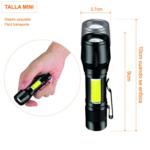 Linterna LED [ 2 UNIDADES ] - Alta Potencia Táctica Recargable | Foco ajustable zoom | 3 modos | 100 metros alcance - 500 Lumens | Camping ciclismo montaña