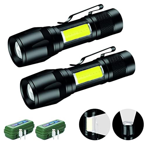 Linterna LED [ 2 UNIDADES ] - Alta Potencia Táctica Recargable | Foco ajustable zoom | 3 modos | 100 metros alcance - 500 Lumens | Camping ciclismo montaña