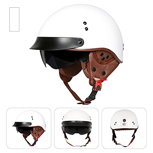 LIONCIANO Cascos De Motocicleta para Hombres y Mujeres Aprobado por Dot/ECE, Cascos De Ciclomotor con Viseras El(Blanco Brillante, XL 61-62cm)