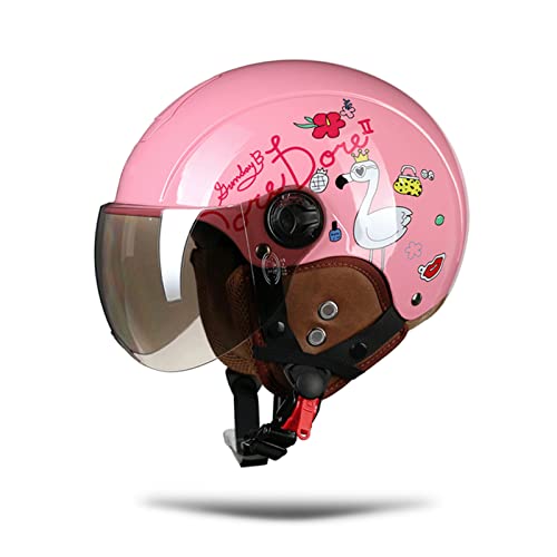 LIONCIANO Cascos De Motocicleta para Hombres y Mujeres, Cascos De Ciclomotor con Visera Reflectante, Que Protege La Seguridad Vial De Los Usuarios(Pájaro Rosa, Lente Plateada)