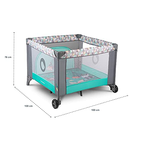 LIONELO Fie Parque para bebés De viaje Para niños de hasta 15 kg Perfecto en casa y de vacaciones Sistema de plegado seguro Bolsa incluida Gris y turquesa