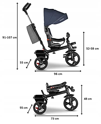 LIONELO Haari Bicicleta 2 en 1 Menores hasta 25 kg 1,5-5 años Triciclo- carrito Cesta espaciosa, bolsa y portavasos Cinturones de 3 puntos con fundas Toldo Reposapiés Jeans