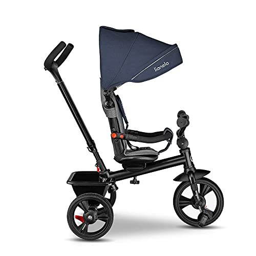 LIONELO Haari Bicicleta 2 en 1 Menores hasta 25 kg 1,5-5 años Triciclo- carrito Cesta espaciosa, bolsa y portavasos Cinturones de 3 puntos con fundas Toldo Reposapiés Jeans