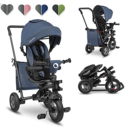 LIONELO Tris Bicicleta 2 en 1 Niño hasta 25 kg 12-60M Triciclo y carrito- bicicleta Cinturones de 3 puntos con fundas Regulación gradual del respaldo de 3 niveles Jeans