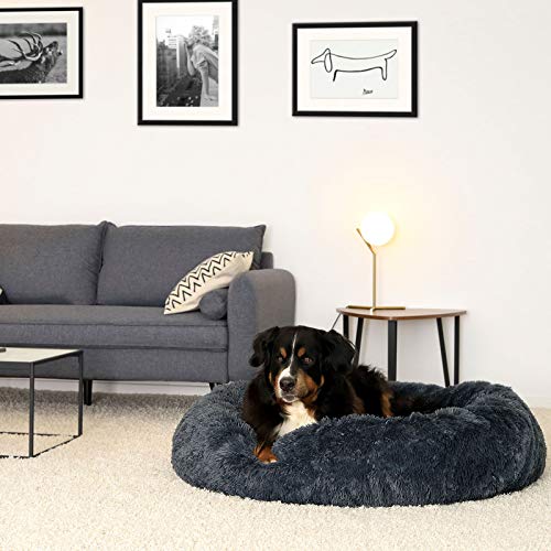 lionto by dibea Cama perros redonda cojín gatos sofá para perros donut (4XL) Ø 120 cm Gris oscuro