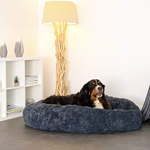 lionto by dibea Cama perros redonda cojín gatos sofá para perros donut (4XL) Ø 120 cm Gris oscuro