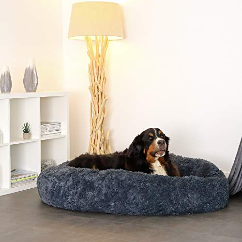 lionto by dibea Cama perros redonda cojín gatos sofá para perros donut (4XL) Ø 120 cm Gris oscuro