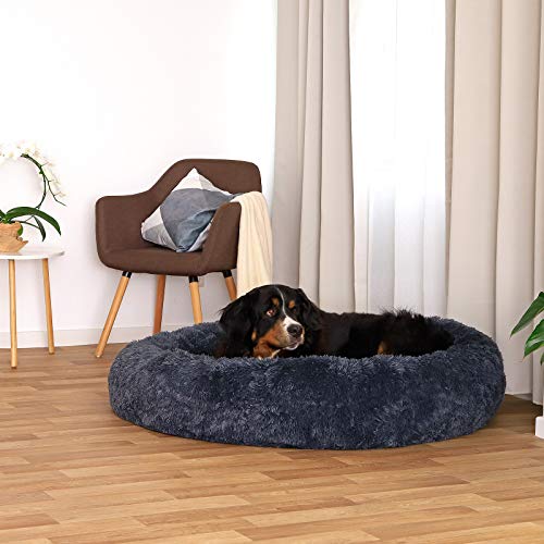 lionto by dibea Cama perros redonda cojín gatos sofá para perros donut (4XL) Ø 120 cm Gris oscuro