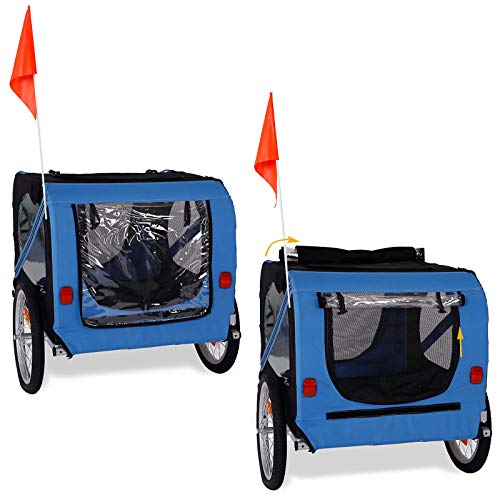lionto by dibea Remolque de bicicleta para perros con enganche de remolque y cinturones de seguridad remolque para perros azul/negro