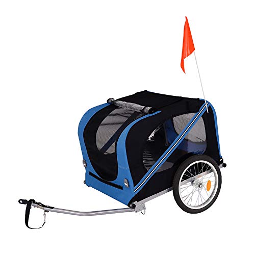 lionto by dibea Remolque de bicicleta para perros con enganche de remolque y cinturones de seguridad remolque para perros azul/negro