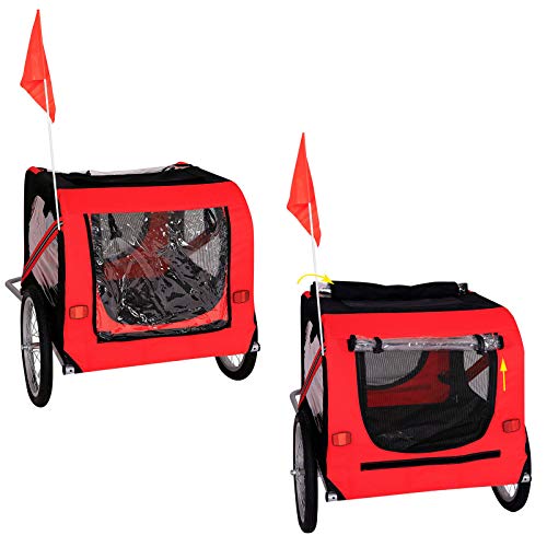 lionto by dibea Remolque de bicicleta para perros con enganche de remolque y cinturones de seguridad remolque para perros rojo/negro