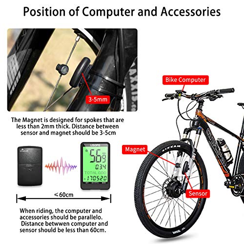 LISOPO Cuentakilómetros para Bicicleta, 38 Multifunciones Computadora de Bicicleta, Pantalla LCD Retroiluminada IP66 Velocímetro inalámbrico con 8 Idiomas Batería Dual, Accesorios para Bicicletas