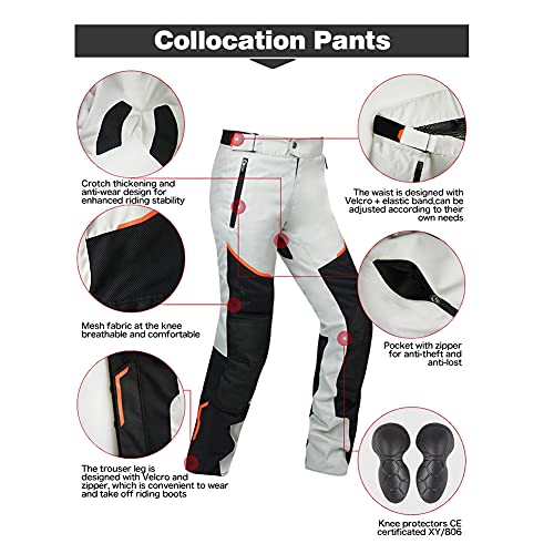 LITI Hombre Traje De Motocicleta 2 Piezas con Armadura Protección y Reflexión De Alto Brillo Chaqueta De Motocicleta + Pantalon, Verano Primavera Otoño Scooter Touring