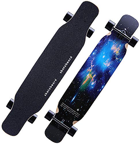 LittleNUM Monopatín de Longboard 8 Capas Cubiertas 46.5"X9.5 Pro completos Longboards Patín de Arce de Madera para Principiantes Adolescentes Adultos Chicas Chicos,Starry Sky