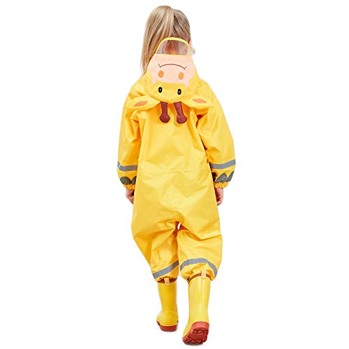 LIVACASA Chubasquero Impermeable Niños Poncho de Lluvia Siamesa Encapuchado Dibujos Animados contra Viento y Lluvia al Aire Libre Transpirable Ecológico Amarillo Talla M