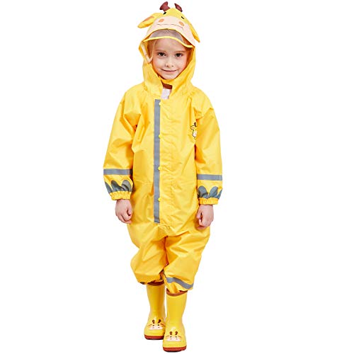 LIVACASA Chubasquero Impermeable Niños Poncho de Lluvia Siamesa Encapuchado Dibujos Animados contra Viento y Lluvia al Aire Libre Transpirable Ecológico Amarillo Talla M