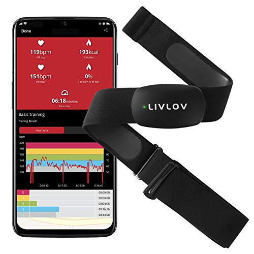 LIVLOV V6 Frecuencia Cardíaca Bluetooth Banda Monitor Sensor de Frecuencia Cardíaca Deportivo Ant+ para Garmin Polar Wahoo Zwift Peloton Endomondo