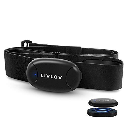 LIVLOV V8 Monitor de Frecuencia Cardíaca con Batería Recargable y Estación de Carga, Conecta a los Tres estándares 5.3 kHz, Bluetooth y Ant+, Compatible con Garmin Wahoo Zwift Endomodo y Otros