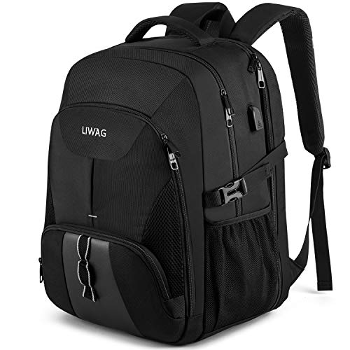 LIWAG Mochila Hombre Grande 50L Mochila Portatil 17 Pulgadas Impermeable Antirrobo Mochila Ordenador Portatil con Puerto USB Bolsa para Negocio Trabajo Diario Viaje Diario Escolares - Negro