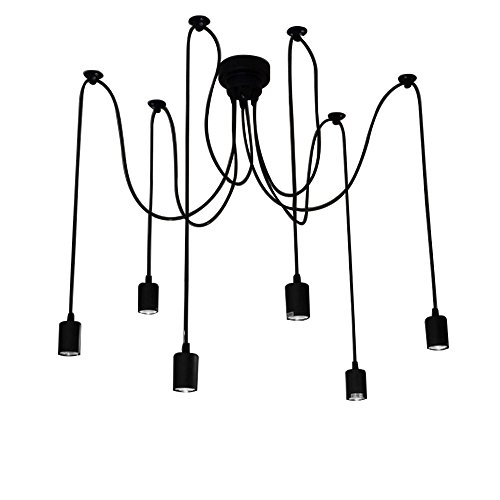 Lixa-da Luz Lámpara del Techo Candelabro Iluminación Retra Antigua Colgante Clásica Ajustable DIY con 6 Brazos de Araña para Bombilla E27 para Comedor Hotel Etc.(Cada cable 1.7m) (6 Brazos)