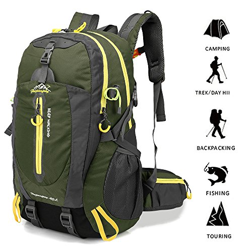 Lixada 40L Resistente al Agua Mochila, Portátil Mochila Trekking, Laptop Daypack, Durable Impermeable, para Escalada, Viajes, Actividades al Aire Libre (Verde Militar)