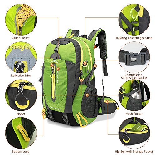 Lixada 40L Resistente al Agua Mochila, Portátil Mochila Trekking, Laptop Daypack, Durable Impermeable, para Escalada, Viajes, Actividades al Aire Libre (Verde Militar)