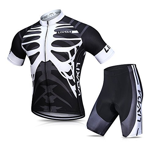 Lixada Conjunto de Maillot de Ciclismo para Hombre, Camiseta de Ciclismo de Manga Corta de Secado Rápido y Transpirable + Shorts Acolchados de Gel (Tipo 1, M)