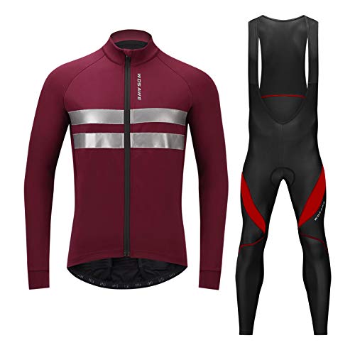 Lixada Conjunto de Maillot de Ciclismo para Hombre,Ropa de Bicicleta, Chaqueta de Invierno de Lana Térmica de Manga Larga y Pantalón con Pechera Acolchado 3D