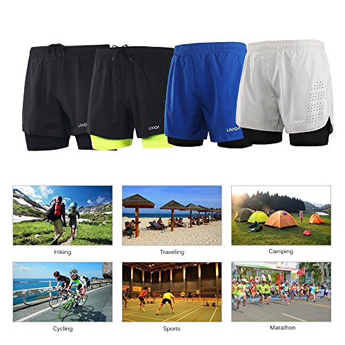 Lixada Hombres Pantalónes Cortos de Running 2-en-1, Pantalones Cortos de Atletismo, Pantalones Cortos de Fitness Maratón, Transpirable Pantalones+Secado Rápido (Azul Oscuro, L)