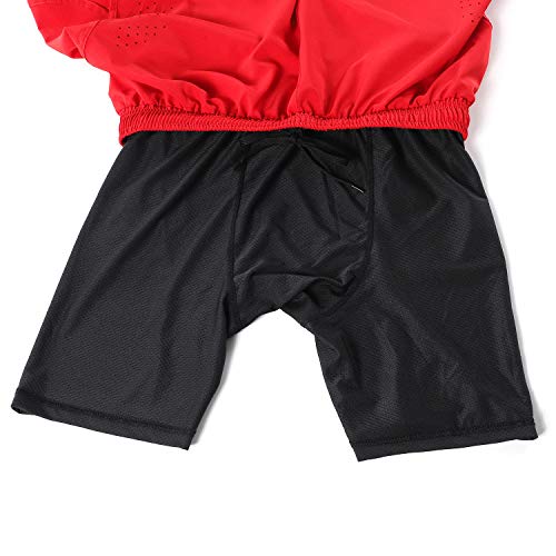 Lixada Hombres Pantalónes Cortos de Running 2-en-1, Pantalones Cortos de Atletismo, Pantalones Cortos de Fitness Maratón, Transpirable Pantalones+Secado Rápido (Rojo Negro, M)