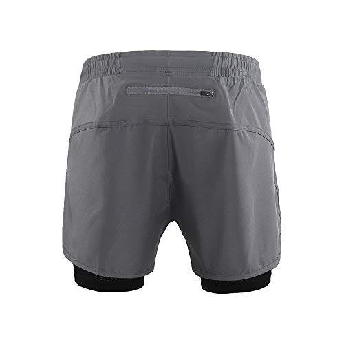 Lixada Hombres Pantalónes Cortos de Running 2-en-1, Pantalones Cortos de Atletismo, Pantalones Cortos de Fitness Maratón, Transpirable Pantalones+Secado Rápido (Gris, M)