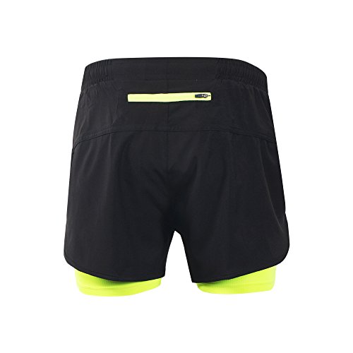 Lixada Hombres Pantalónes Cortos de Running 2-en-1, Pantalones Cortos de Atletismo, Pantalones Cortos de Fitness Maratón, Transpirable Pantalones+Secado Rápido (Verde, L)