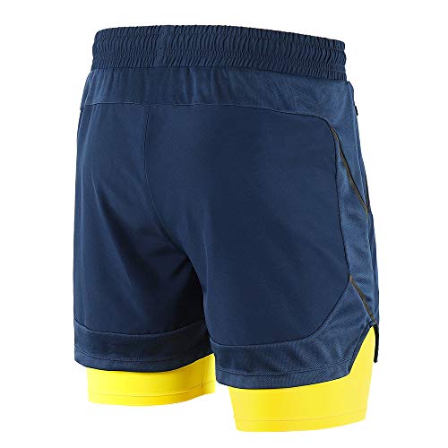 Lixada Hombres Pantalónes Cortos de Running 2-en-1, Pantalones Cortos de Atletismo/Pantalones Cortos de Fitness Maratón, Transpirable Pantalones+Secado Rápido