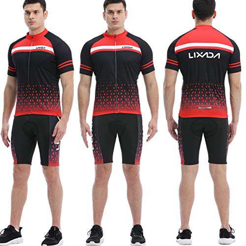 Lixada Maillot Ciclismo Hombre Transpirable Secado Rápido de Manga Corta y Pantalones Cortos Acolchados para MTB Ciclismo de Carretera