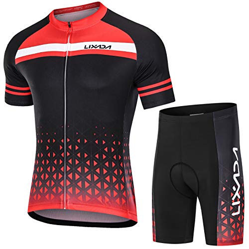 Lixada Maillot Ciclismo Hombre Transpirable Secado Rápido de Manga Corta y Pantalones Cortos Acolchados para MTB Ciclismo de Carretera