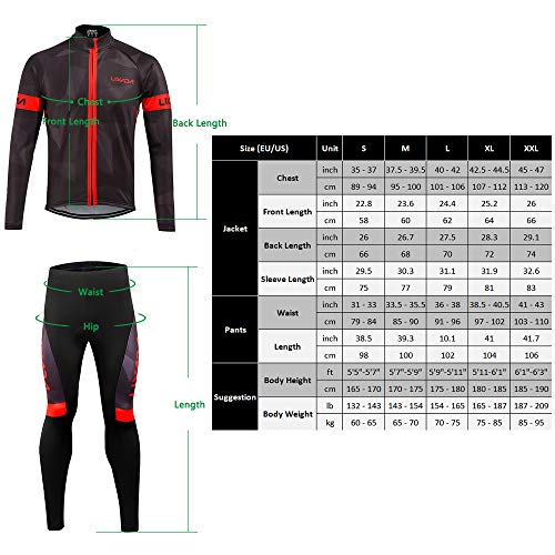 Lixada Maillot Ciclismo Hombres Manga Largo y Pantalones Ajustados 3D Acolchado Forro Térmico de Lana Anti-Viento Invierno/Otoño/Primavera