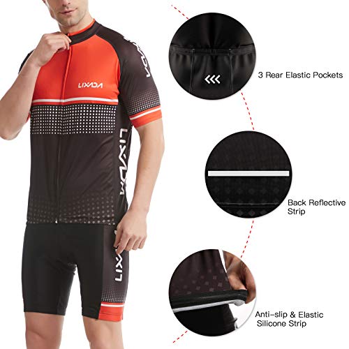 Lixada Maillot Ciclista para Hombre, Manga Corta Transpirable y de Secado Rápido + Pantalón Corto Acolchado con Espuma,Primavera/Verano (Verde, M)