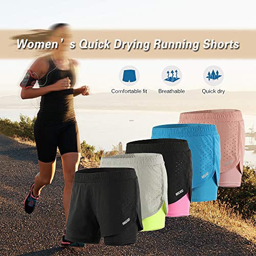 Lixada Mujeres Pantalónes Cortos Deportivos 2-en-10 Transpirable Pantalones+Secado Rápido para de Running Fitness Yoga