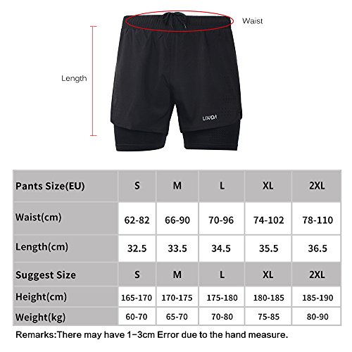 Lixada Pantalones cortos deportivos 2 en 1 para hombre de secado rápido [Transpirables] para correr, fitness, tenis, gimnasio, entrenamiento, jogging, ciclismo con forro más largo Grande Negro + verde