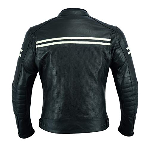 LJ-3027A Chaqueta de moto de cuero para hombre con armadura, transpirable y con perforaciones, color negro