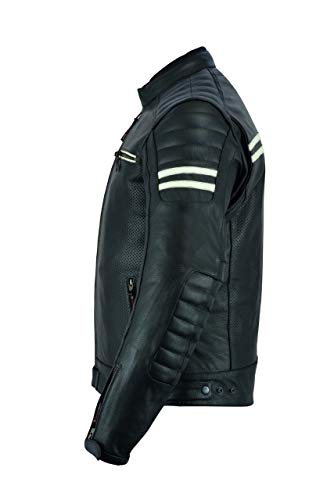 LJ-3027A Chaqueta de moto de cuero para hombre con armadura, transpirable y con perforaciones, color negro