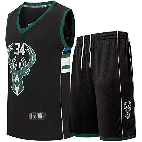 LJJLJJLJJLJJ Hombre Ropa de Baloncesto - Milwaukee Bucks # 34 Camiseta de Baloncesto #Basketball Jersey Jersey de Adulto,Black-S