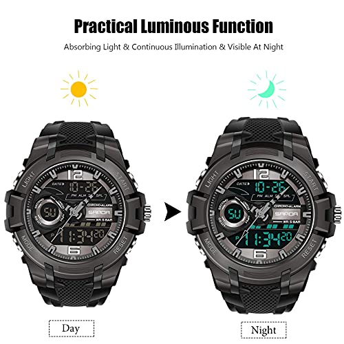 LJSF Relojes Hombre, Cuarzo Digital Relojes Impermeable Deportivo Reloj Multifuncional Reloj de Pulsera con Cronógrafo Luminoso Relojes de Pulsera Militares, para Montañismo Cycling,C