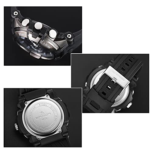 LJSF Relojes Hombre, Cuarzo Digital Relojes Impermeable Deportivo Reloj Multifuncional Reloj de Pulsera con Cronógrafo Luminoso Relojes de Pulsera Militares, para Montañismo Cycling,C