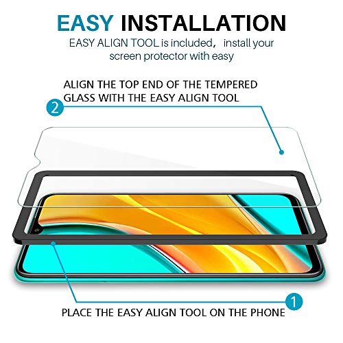 LϟK 3 Pack Protector de Pantalla Compatible con Xiaomi Redmi 9 - Cristal Vidrio Templado - Dureza 9H Funda Compatible Sin Burbujas Marco de Posicionamiento Kit Fácil de Instalar