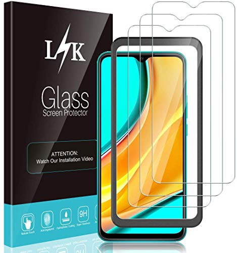 LϟK 3 Pack Protector de Pantalla Compatible con Xiaomi Redmi 9 - Cristal Vidrio Templado - Dureza 9H Funda Compatible Sin Burbujas Marco de Posicionamiento Kit Fácil de Instalar