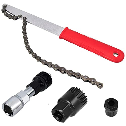 Llave de Cadena para Bicicleta,4 Piezas Herramienta de Extracción de Cassette de Bicicleta,Látigo de Cadena,Extractor de Bielas,Remover de Rueda Libre,para El Mantenimiento de Bicicletas de Montaña