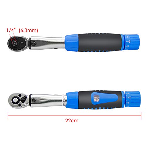 Llave dinamométrica para bicicleta y motocicleta, 1/4", 2-24 Nm, adaptador de torsión, llave de tubo, color azul